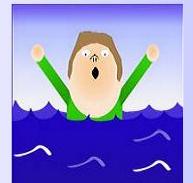Cartoon image of drowning child