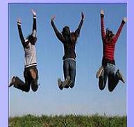 Teenagers jumping for joy